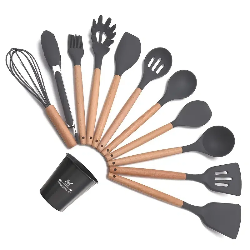 

Wooden Handle Spatula Silicone Kitchenware Baking Set