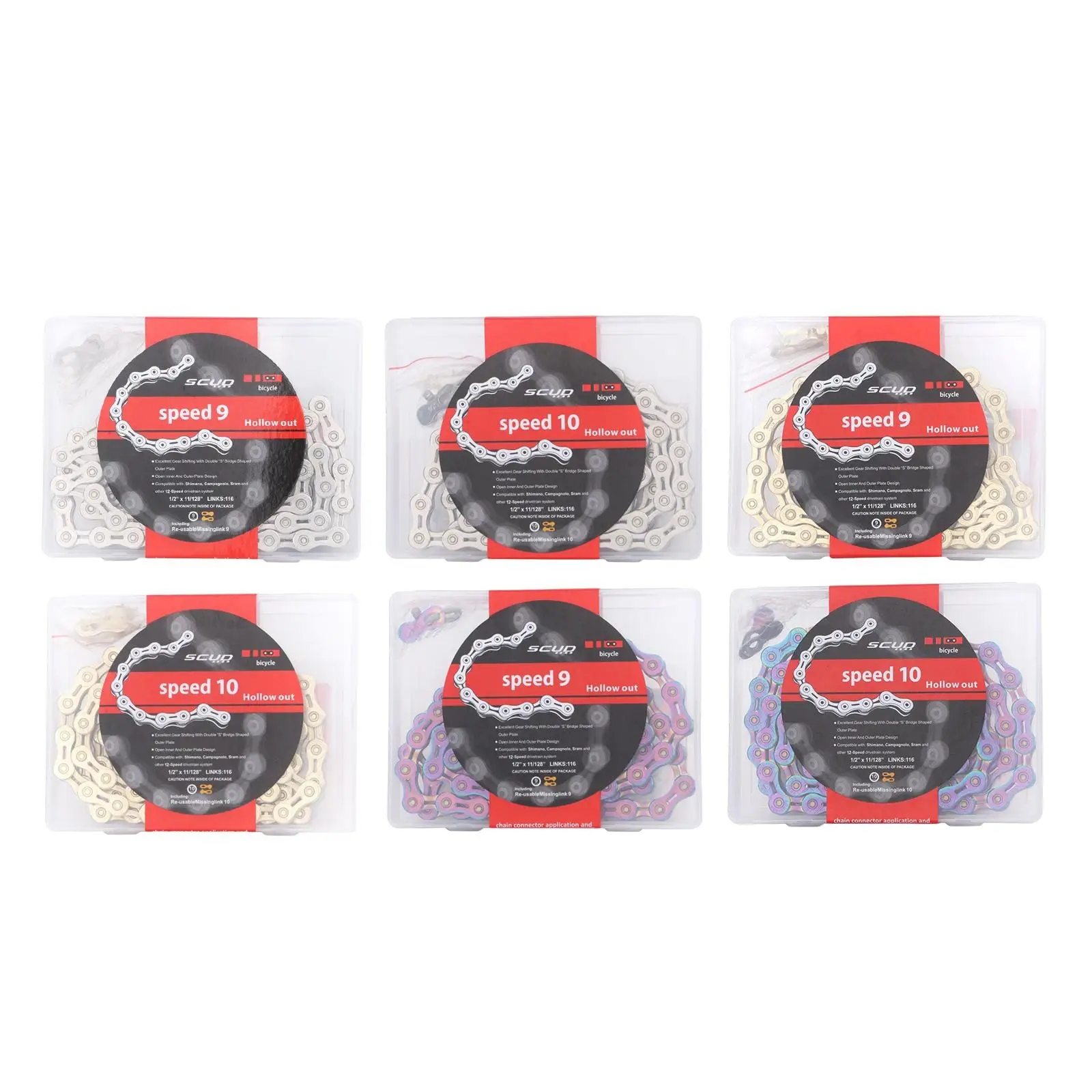 

9 / 10 скоростей, Ультралегкая велосипедная цепь, половинчатые 116L цепи для дорожных велосипедов