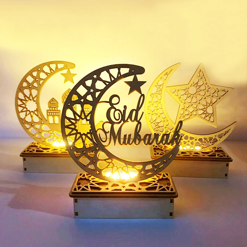 

Islamic Muslim Ramadan Party Decorative Night Light Log Wooden Candle Ornaments Eid Al Fitr Home Lamp Decor Gifts Adha Kareem