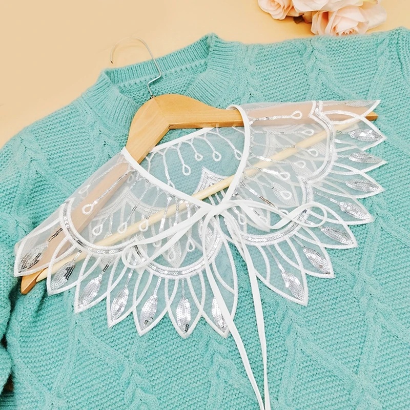 Женская сетчатая шаль с перьями павлина со съемным воротником блестящими