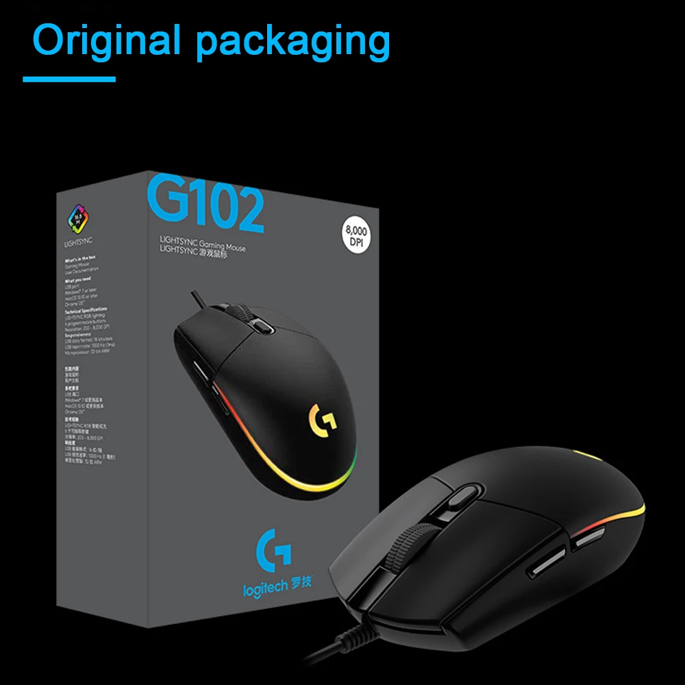

Logitech G102 оригинальная ИС продий/LIGHTSYNC G203 игровая оптическая мышь 8000DPI 16,8 м цветсветодиодный светодиодная Настройка 6 кнопок проводная