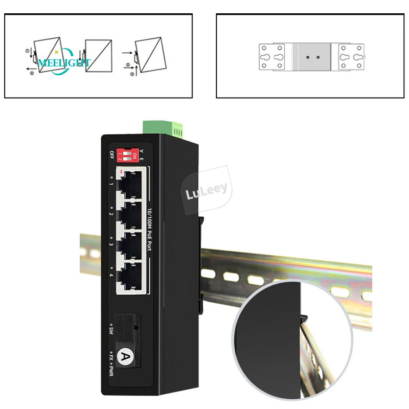 Промышленный 4 порта Ethernet 100 Мега переключатель 1 волоконный порт одномодовый