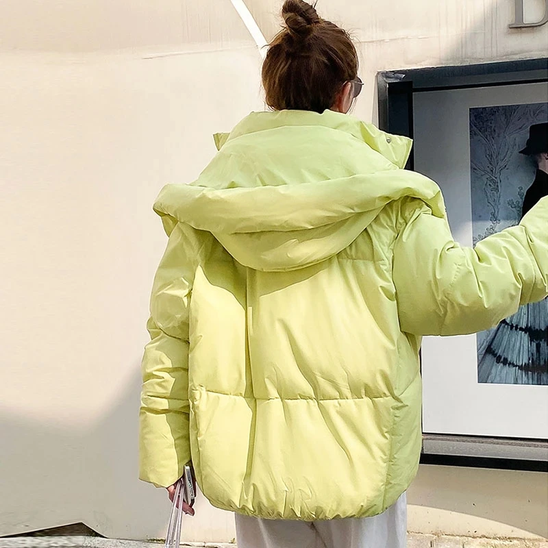 2023 Winter Korean Parkas Fluffy Hooded Bread Down Jacket Women Thick Loose Short Puffer Coat Jacket Casual Chic Outwear Female