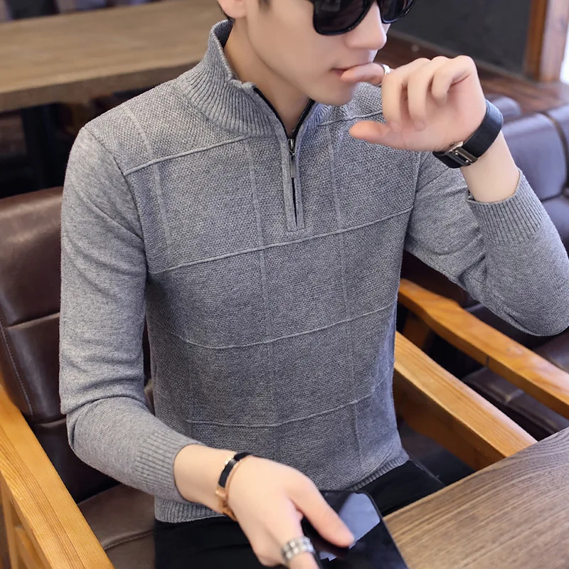 

Navy Black Mens Sweaters Long Sleeve Thickened Casual Red Turtleneck Daily Sweater Men Spring and Autumn Grey Youth High Collar