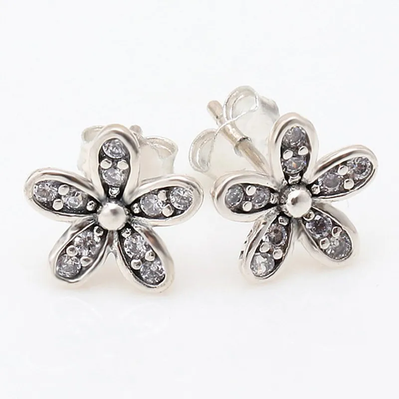 

Authentic 925 Sterling Silver Sparkling Dazzling Daisy With Crystal Stud Earrings For Women Wedding Gift Fashion Jewelry