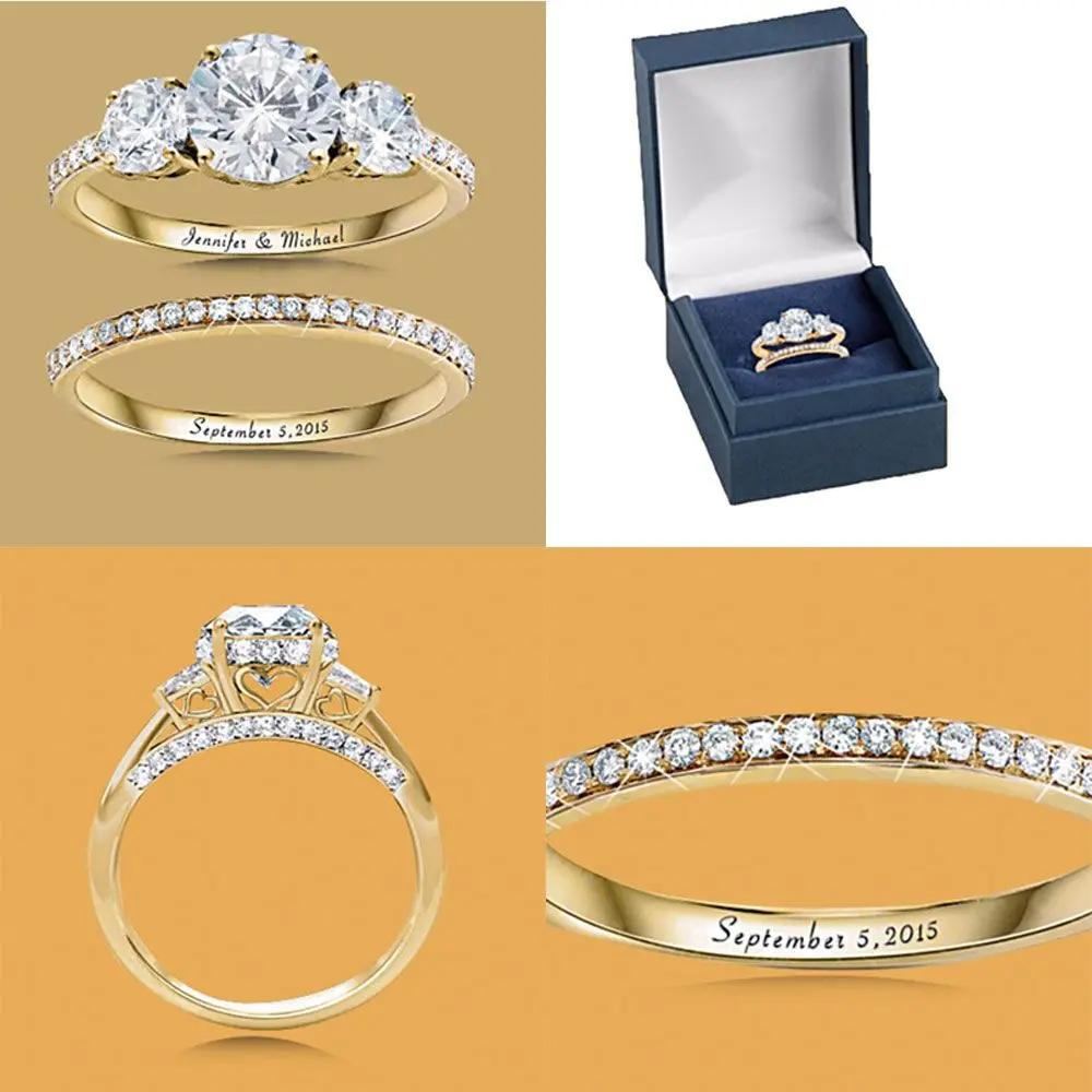 

2Pcs New Valentine's Day Crystal Jewelry Gold Proposal Diamond Ring