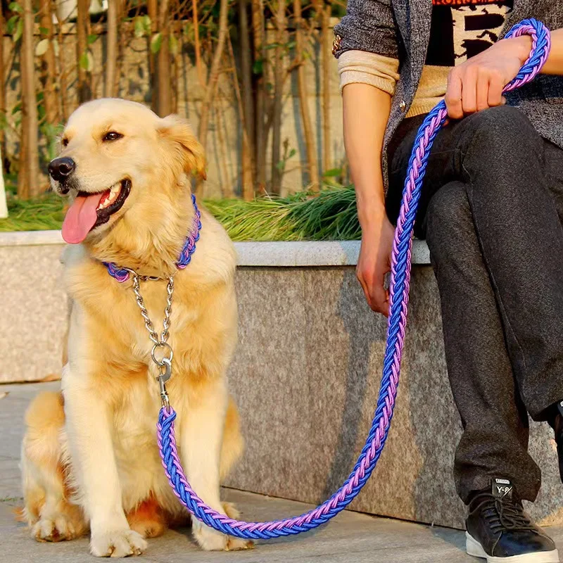 

Двухжильный канат для больших собак, металлическая пряжка-цепочка контрастных цветов, поводки для питомцев, Набор ошейников для больших собак, длина 1,2 м