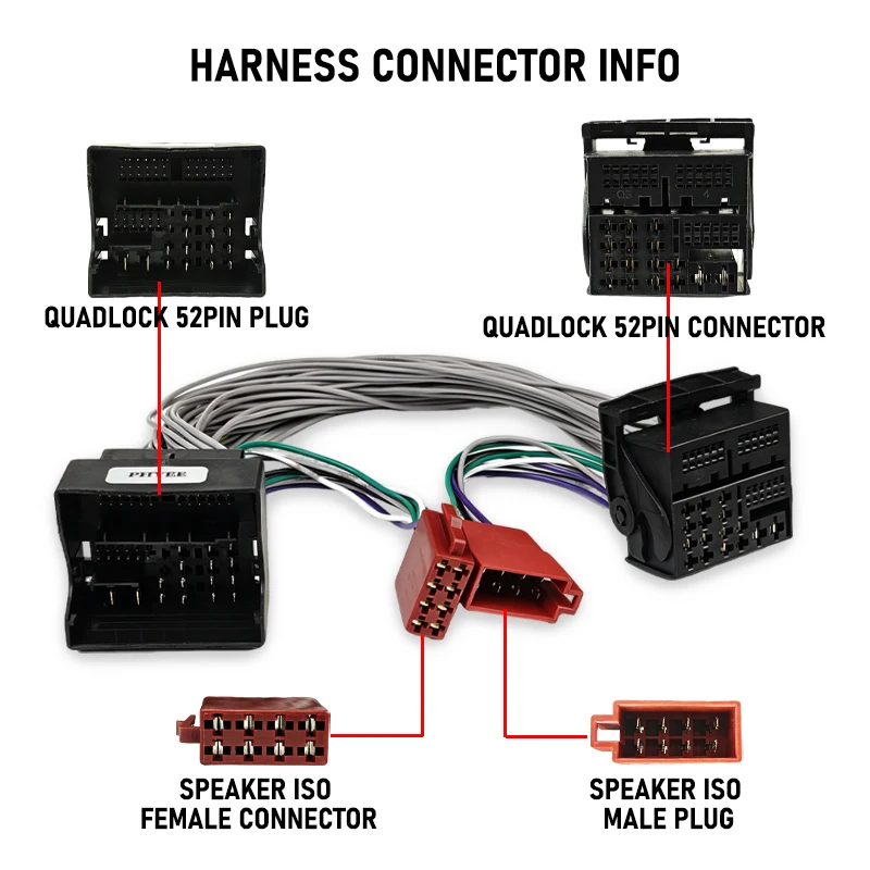 Фото Кабель-адаптер PHYEE MQB Quadlock 52Pin T-Harness для VW Golf 7 Passat B8 Octavia MIB, для автомобильных радиоприемников и DSP-усилителей, без урезки проводки №2