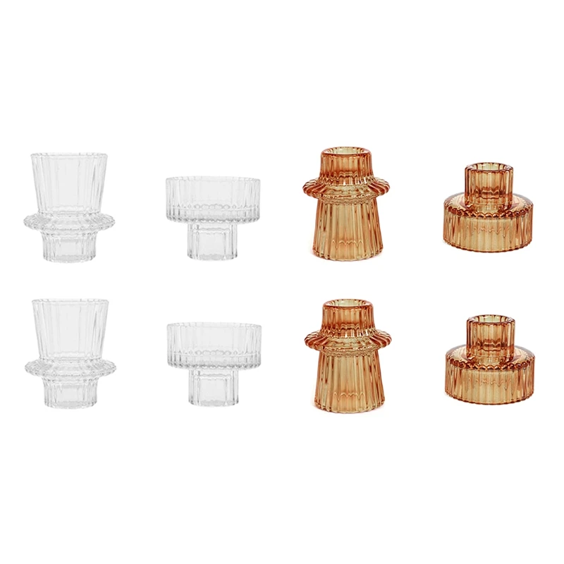 4 шт. стеклянные подсвечники 2 разных размеров современный рифленый дизайн