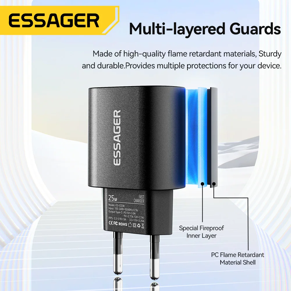 Фото Essager 25 Вт USB C Зарядное устройство PD Быстрое зарядное устройство для телефона Быстрое зарядное устройство для iPhone 16 15 Pro Max Xiaomi 14 Oneplus Xiaomi Samsung №3