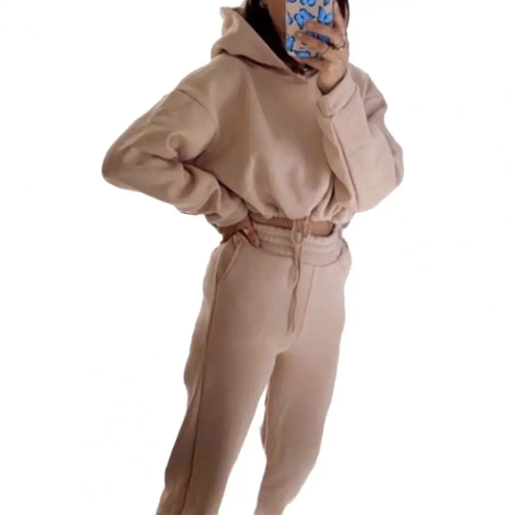 

Cropped Sweatshirt Jogger Pants Set Stylish Women's Sports Tracksuit Set Hooded Sweatshirt Cropped Top Jogger Pants for Active