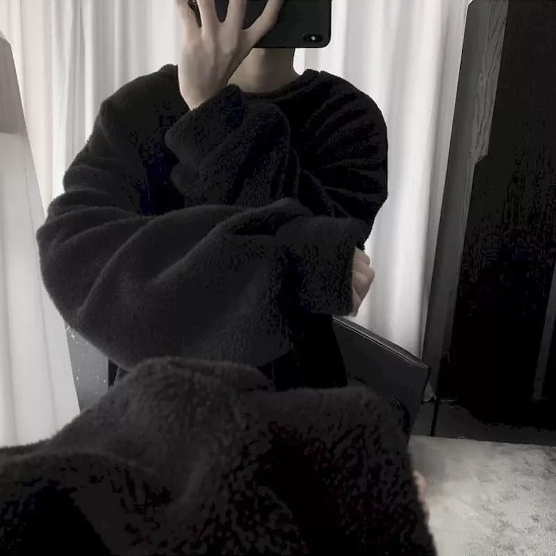 

Hong Kong style plush fleece winter lamb polar fleece warmth thick sweater men loose Korean student clothe home sweatshirt