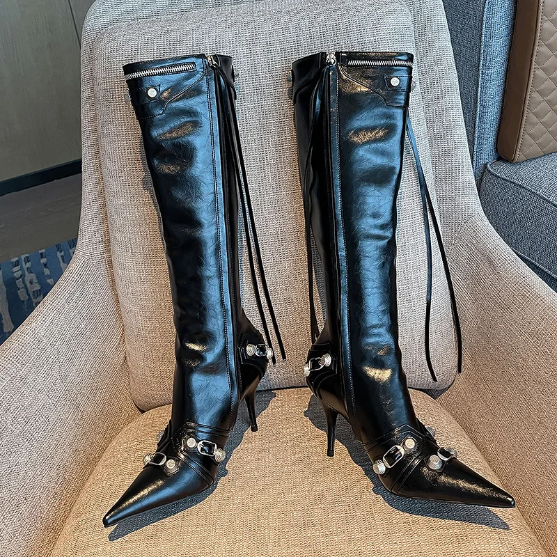 New Arrival Women's Boots for 2023 Over-the-Knee Pointed Toe Boots with Studs and Side Zipper, Plus Size Fashionable Boots