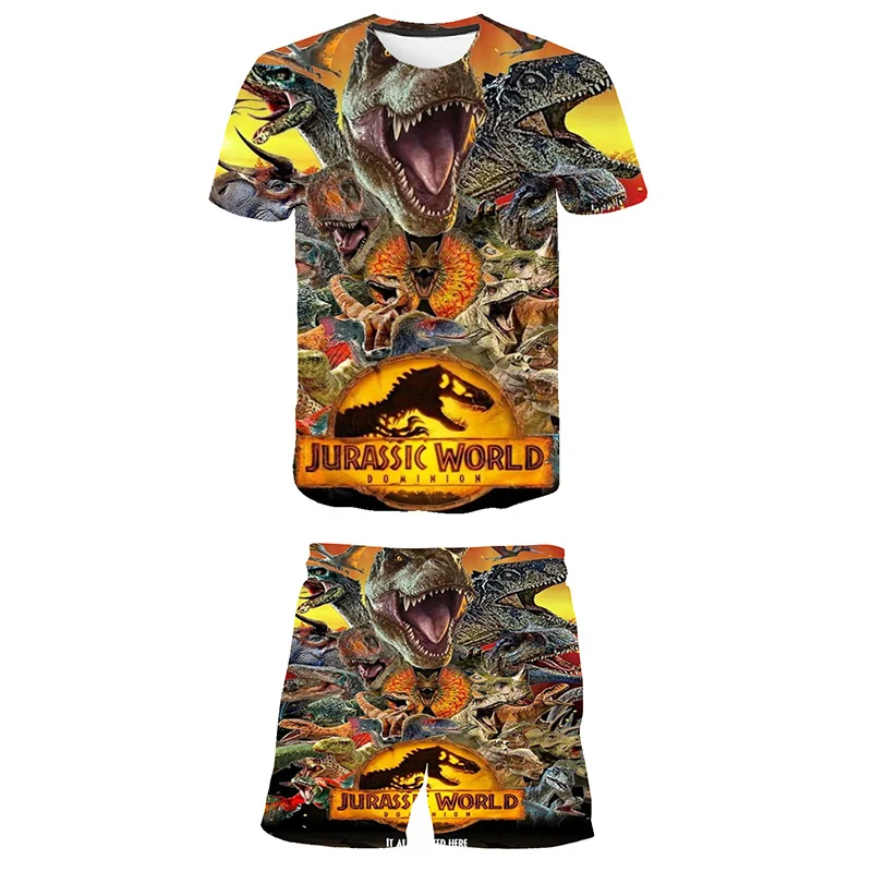 

Jurassic World Dominion Boys Girls Clothing Sets Cartoon Dinosaur T-shirt+Short Pants 2Pcs For Kids Clothing Sets Baby Outfits