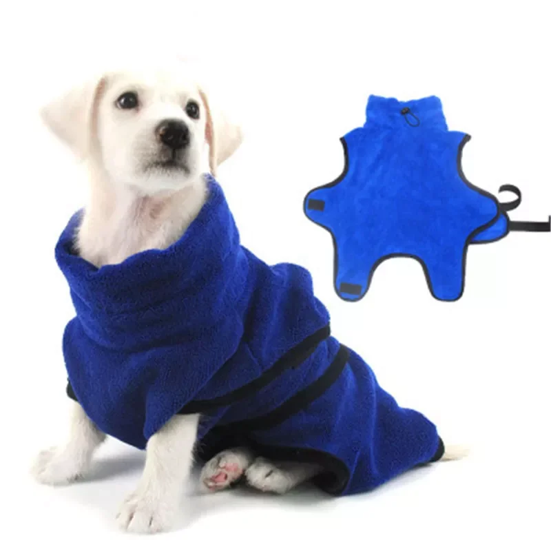 

2019 Dog Bathrobe Warm Dog Clothes Super Absorbent Drying Towel For Golden Teddy Blue Bath Towel Pet Supplies XS-XL