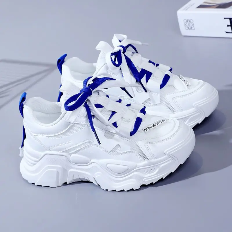 

Женские массивные кроссовки, повседневная обувь на высоком каблуке, на шнуровке, удобные прогулочные туфли, белые