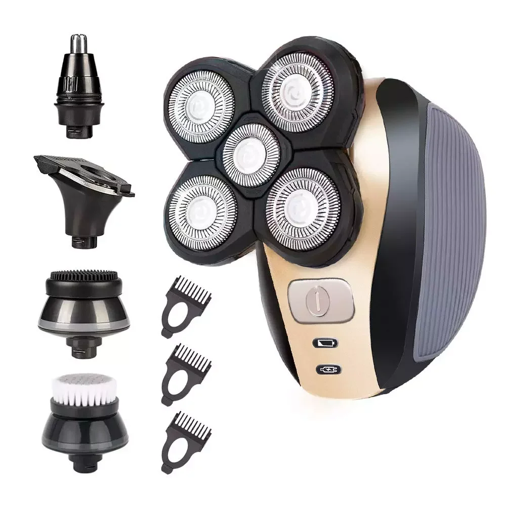 

5-in-1 Electric Shaver for Men 4D Floating Head Shavers for Bald Men 5 Head Cordless Grooming Kit with Waterproof IPX6