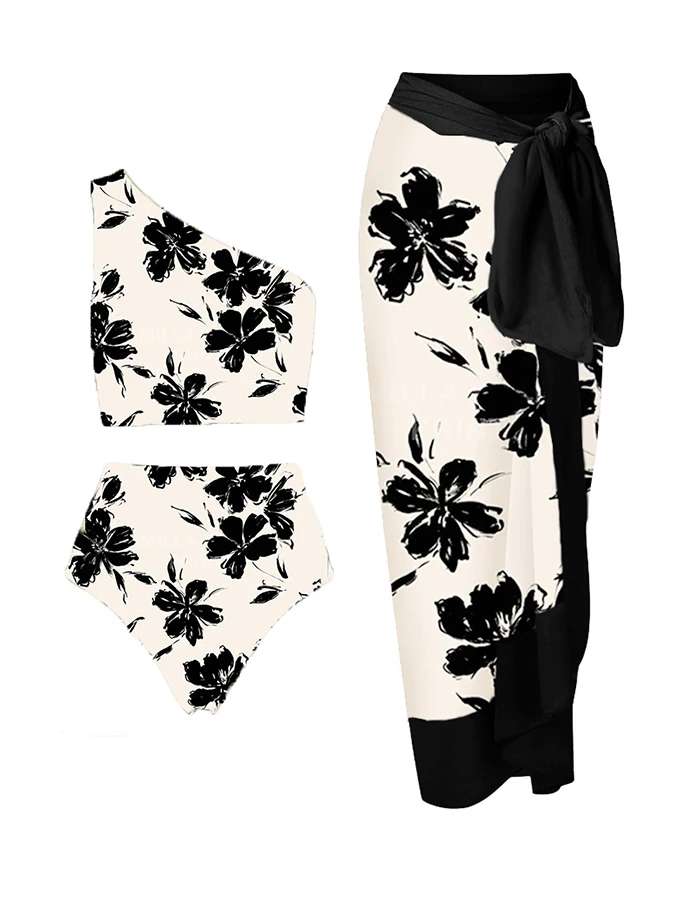 

Women One Shoulder Swimwear and Cover Up Vintage Bikini Triangle Micro Set Summer Bathing Suit Floral Print Two Pieces Tankini