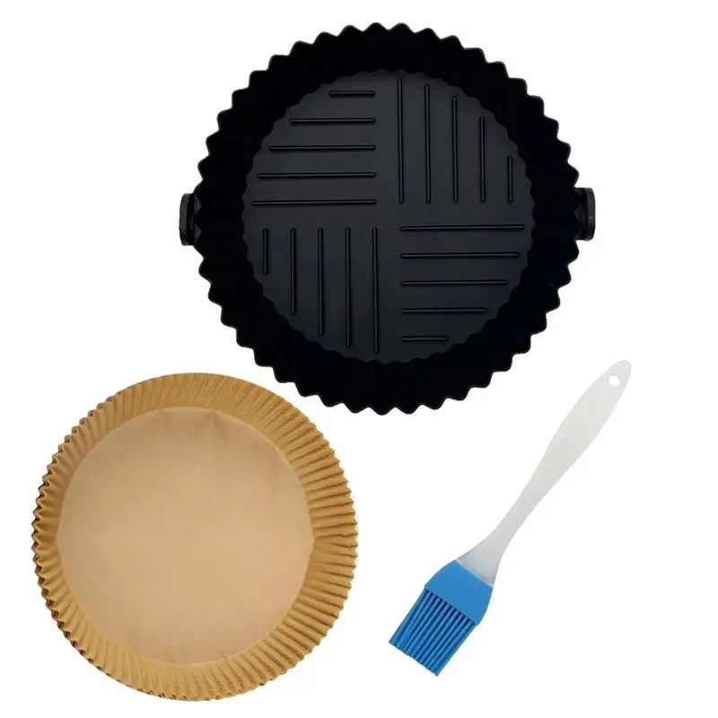 

Silicone Set Baking Tray Heatproof Non-Stick Pot Bowl With Paper Liners Reusable Pot Liners With Oil Brush Kitchen Baking