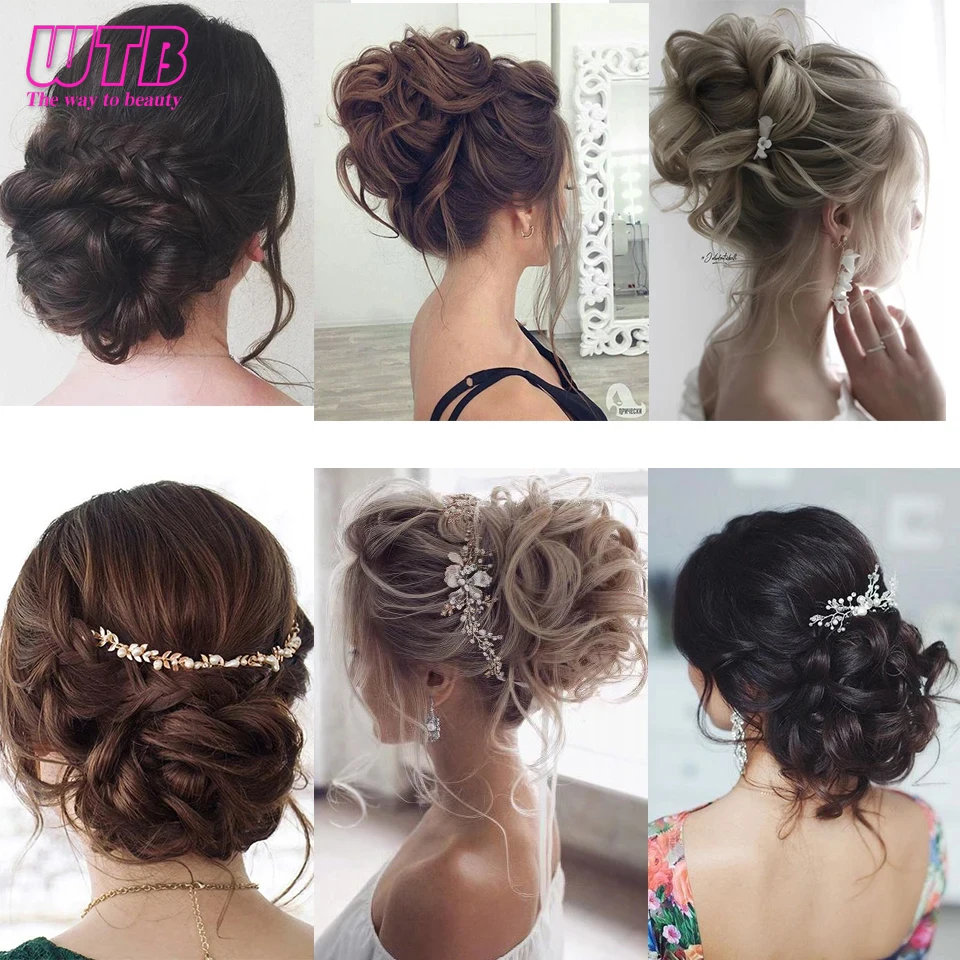 Синтетический беспорядочный большой пучок волос вьющийся шиньон с расческой на