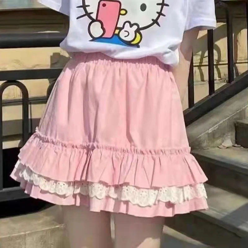 

Розовая кружевная Милая Мини-юбка, Y2k, эстетические милые юбки, винтажная модная Корейская одежда в стиле Харадзюку