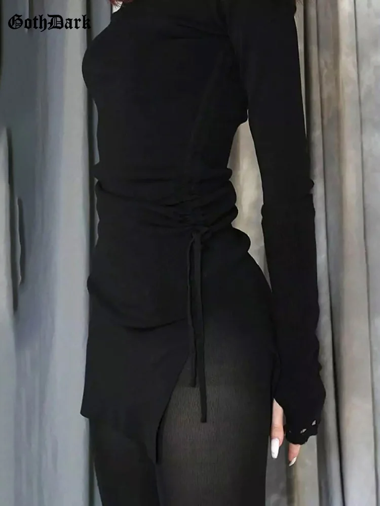 

Женское облегающее мини-платье Goth Dark, готическое черное платье в стиле панк с длинным рукавом и разрезом, базовая одежда для вечеринок, Y2k