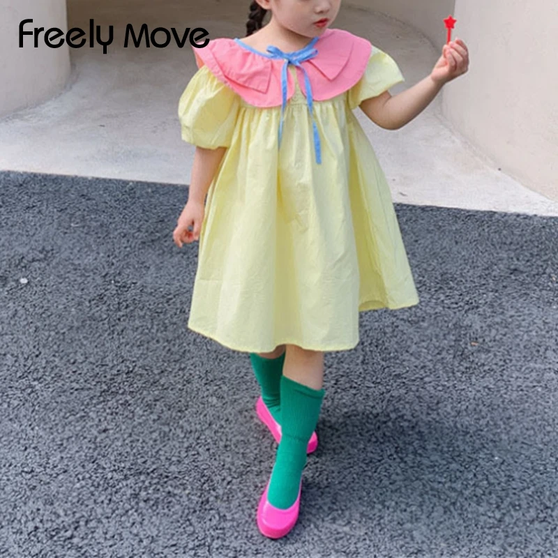 

Freely Move Girls' Short-sleeved Contrast Color Perter Pan Collar Baby Shirt Toddler Girl Summer Children Clothes Kid Blouse