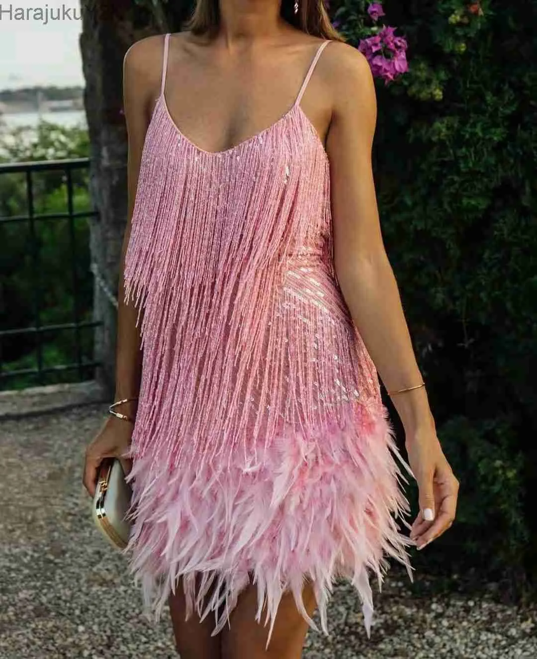 

Chic Sexy Sleeveless V-Neck Vintage Tassel Mini Dress Women Elegant Evening Party Bodycon Dresses Summer Ladies Night Club Dress