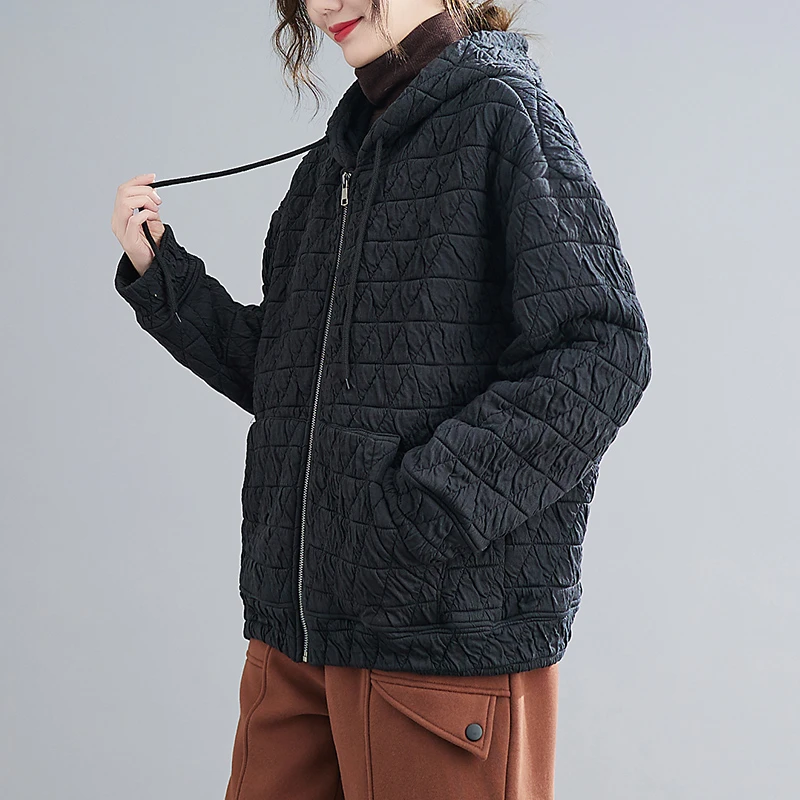 Balonimo Vintage Women's Hooded Jacket 2022 Autumn Winter New Korean Version Casual Loose Warm Sweater Short Outwear Coat Parkas