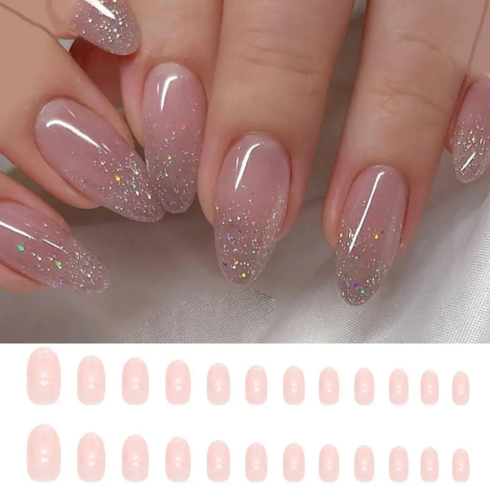 

24pcs Detachable Press on Nails DIY Star River Long Almond French Glitter False Nails