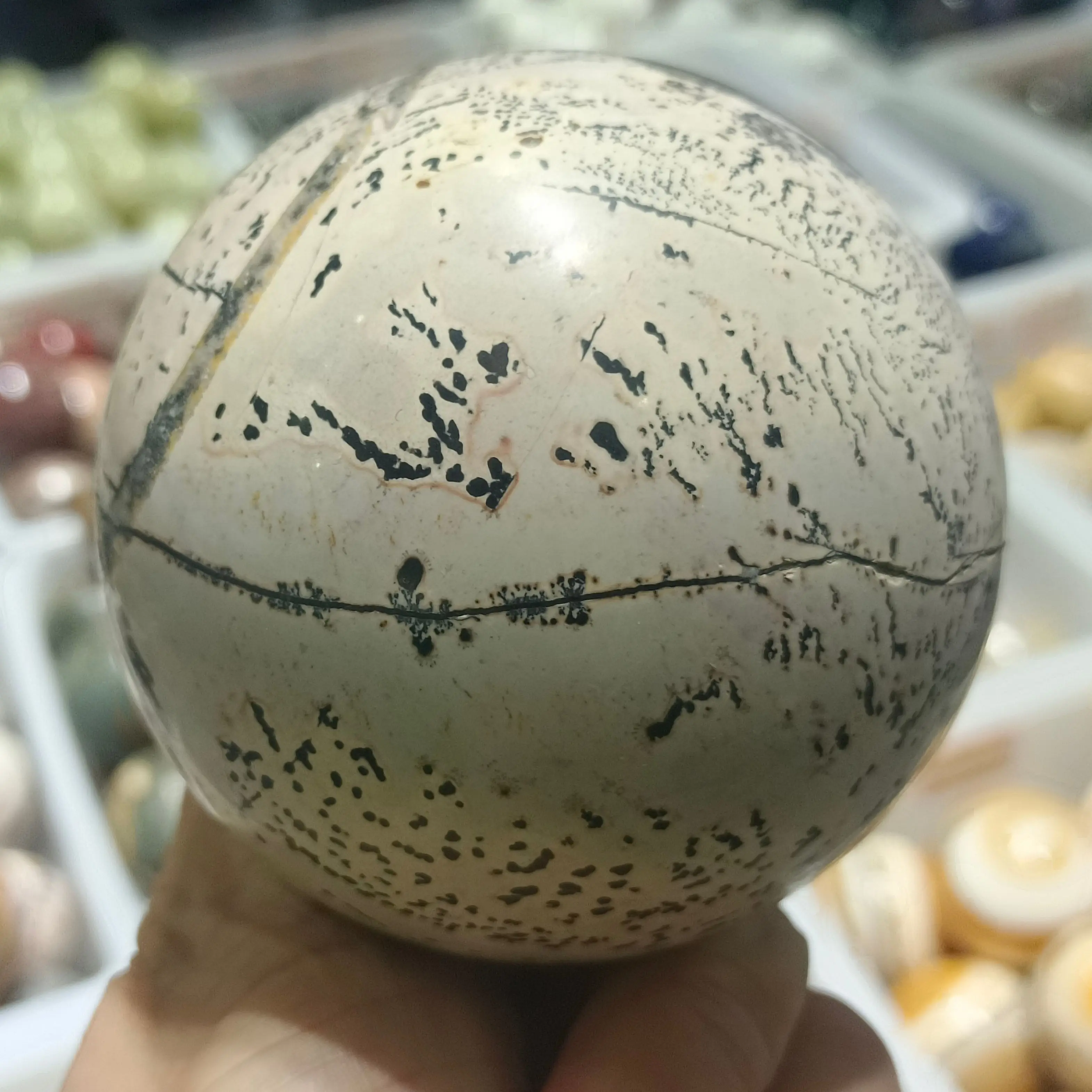 

Natural Chinese Painting Stone Ball Hand-Polished Crystal Energy Healing Home Office Decoration Craft Gifts Feng Shui Ornaments