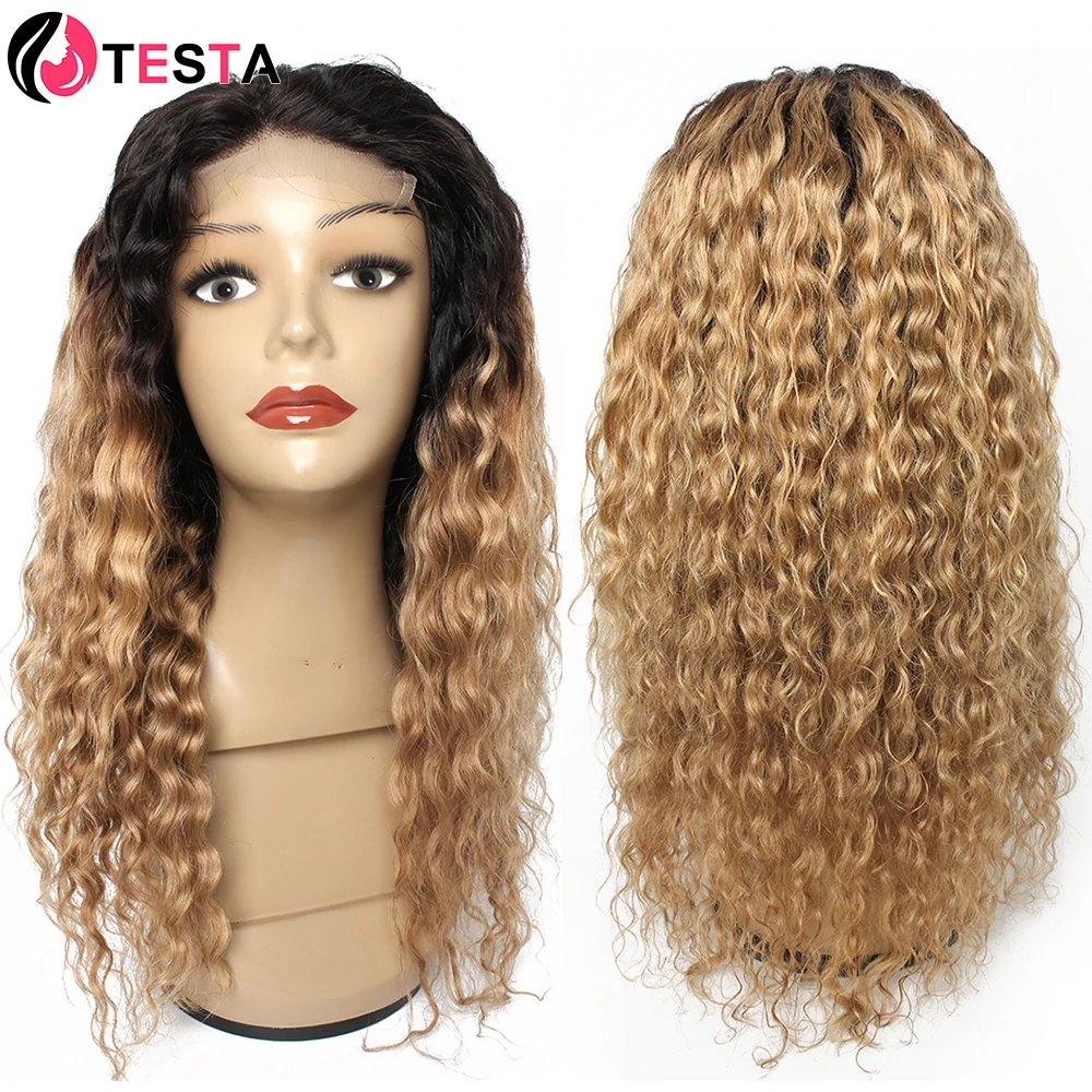 4*4 Closure Wig Ombre Honey Blonde Water Wave Lace Closure Wig Indian Human Hair Lace Wigs With Natural Hairline Remy 150%