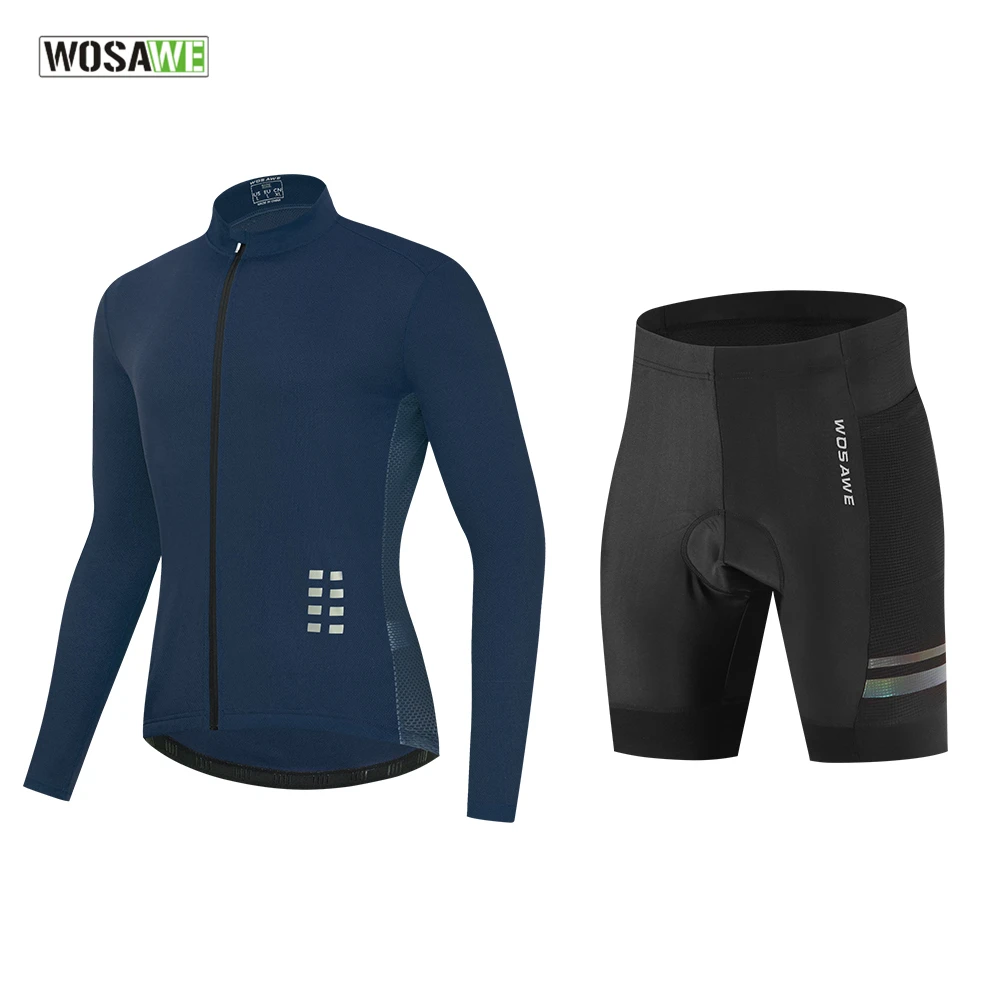 

WOSAWE Long Sleece Cycling Jersey Sets Gel Pad Shorts Mesh Breathable Reflective rear pocketMTB Bicycle Cycling Clothing Maillot