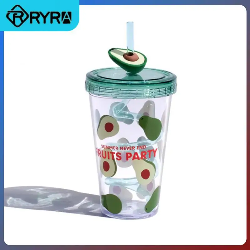 

Avocado Cup, Lemonade Cup And Straw Lid Plastic Reusable Coffee Cup Christmas Gift Home Drinking Utensils Straw Cup 480ML