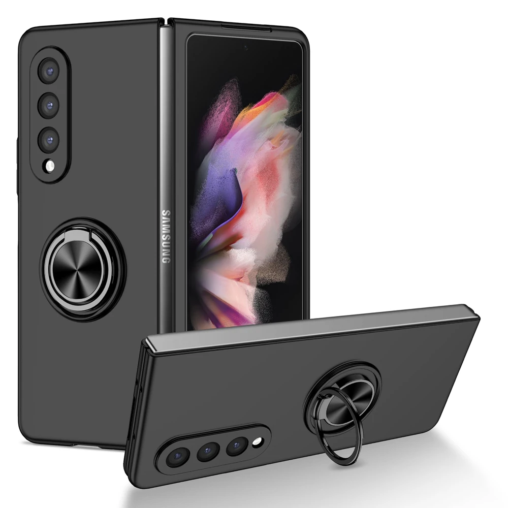 Buy لسامسونج غالاكسي Z أضعاف 3 5 جرام حالة فاخرة ZFold 3 رقيقة جدا بلون الهاتف غطاء حلقة حامل حامل Galaxi Z Fold3 حالات