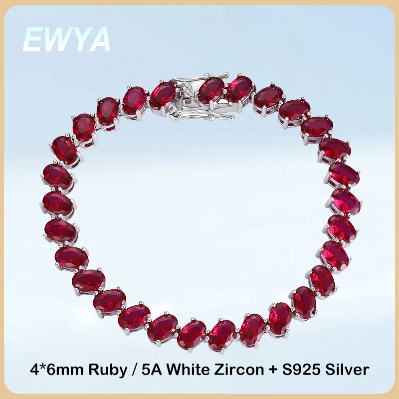 EWYA Полный 4*6 мм Овальный рубиновый Теннисный браслет для женщин S925 Серебряные