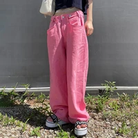 weiyao streetwear jeans women harajuku adjustable low rise wide leg denim trousers summer cute pink casual pants korean fashion