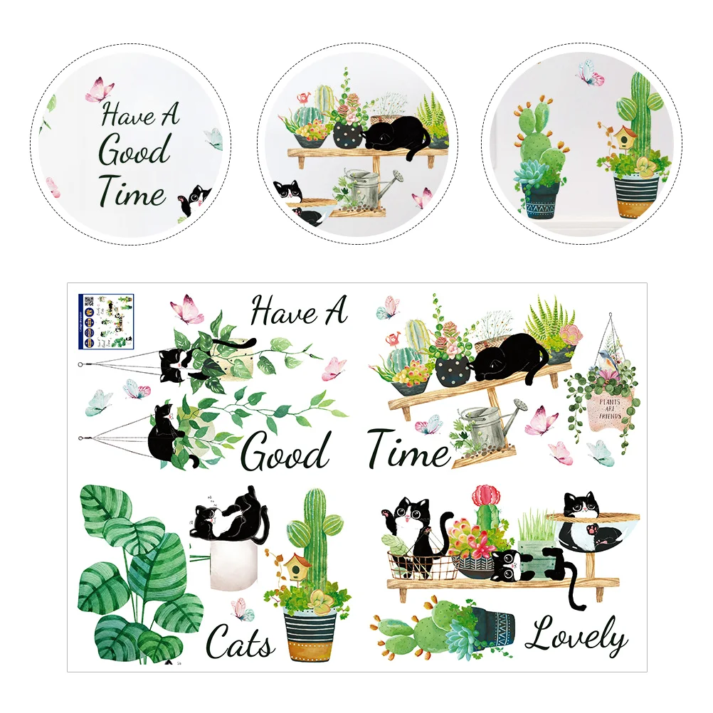 

1 Sheet of Bedroom Wall Stickers Cartoon Fresh Potted Plants Cat Wall Decals