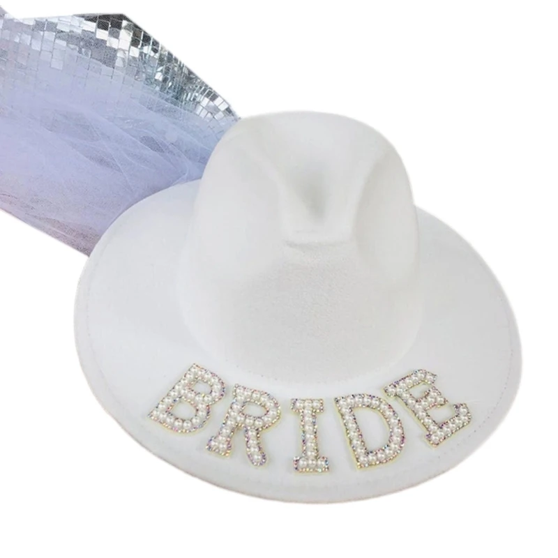 

Bride Fedora Hat Bridal Party Hat Bride CowboyHat With Veil Bachelorette Party Hat White Bride Cowgirl Hat With Veil Dropship