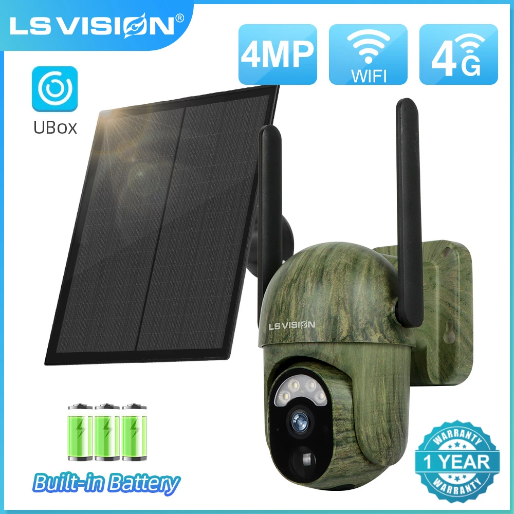 

LS VISION 2K 4G Solar Wireless Security Camera Outdoor 4MP WiFi Human/Animal Detection Battery Powered IP66 Waterproof CCTV Cam
