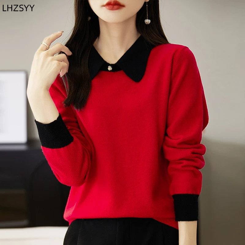 LHZSYY Весенняя Новинка 100% женская имитация кукольного воротника пуловеры из двух