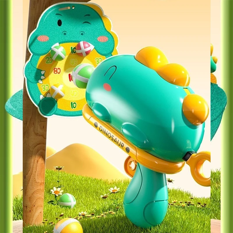 

Fun Dinosaur Kids Toy Gun Sticky Ball Catapult Bow And Arrow Interactive Toy Wall Throwing Dart Board