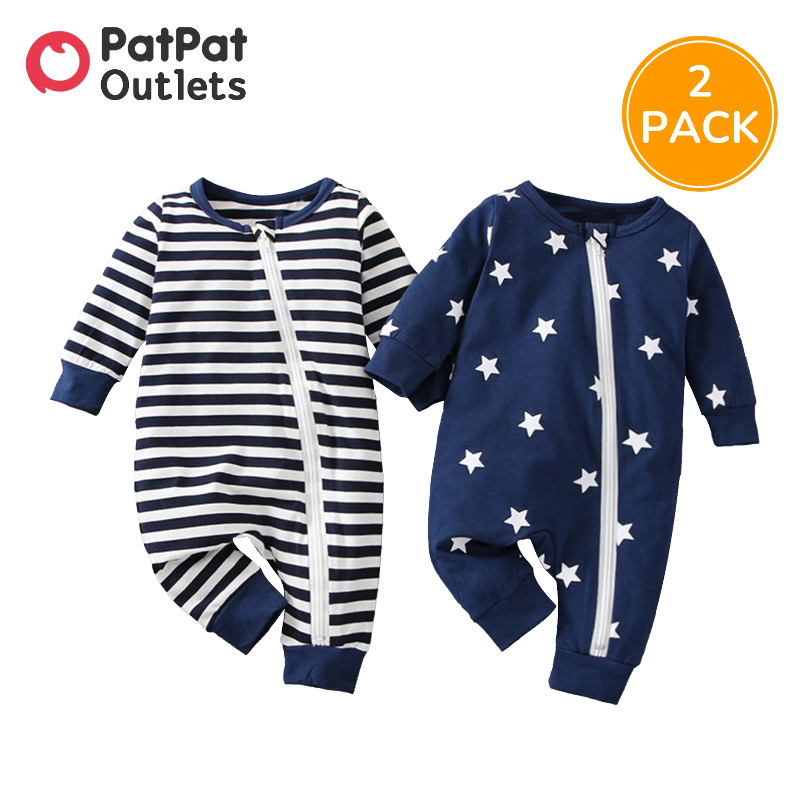 

PatPat 2-Pack Overalls Baby Boy Clothes New Born Romper Infant Newborn Stars Print Long-sleeve Striped 95% Cotton Jumpsuit Sets