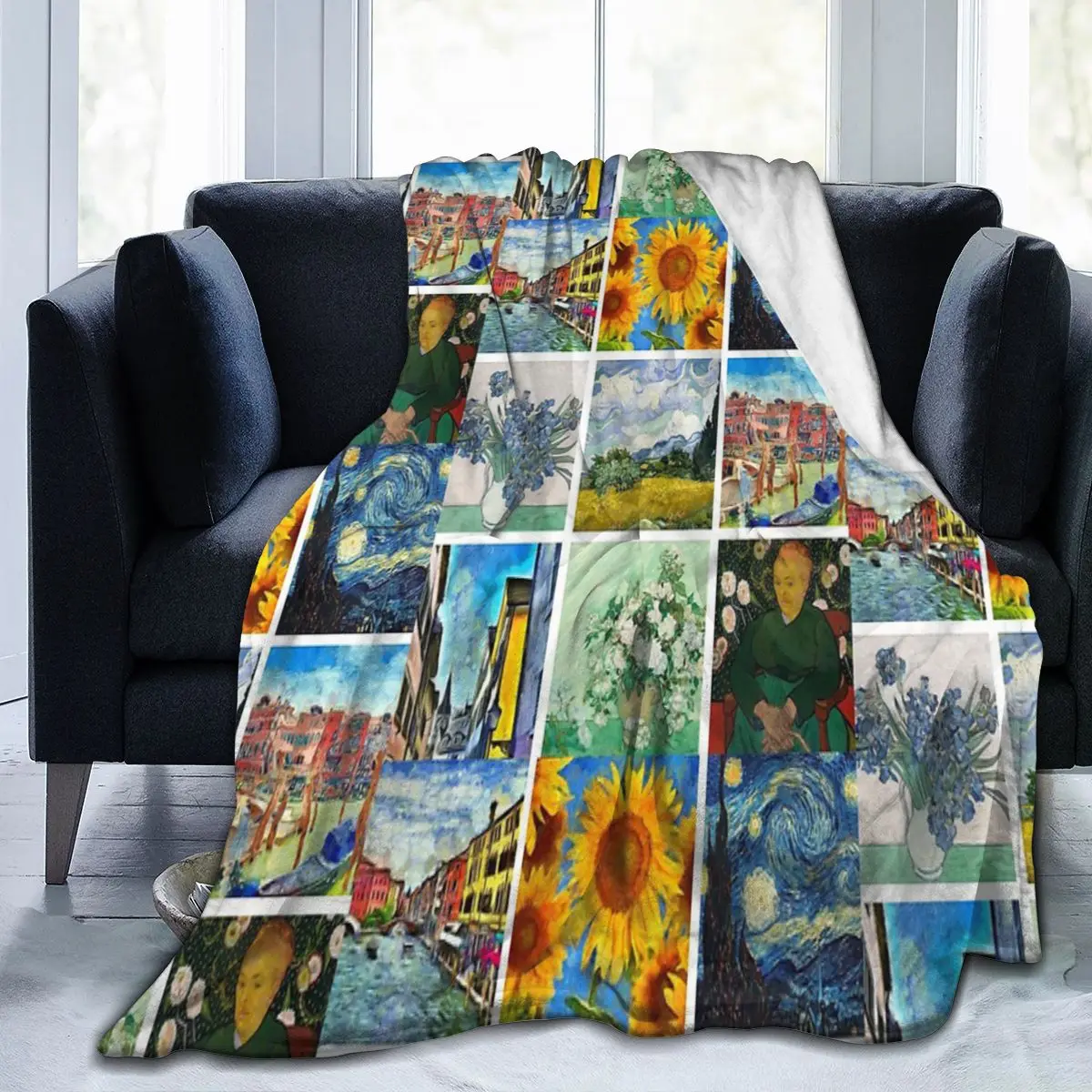 

Van Gogh Artwork Collage Blanket, Facecloth Blanket Holiday Camping AntiPilling Customizable