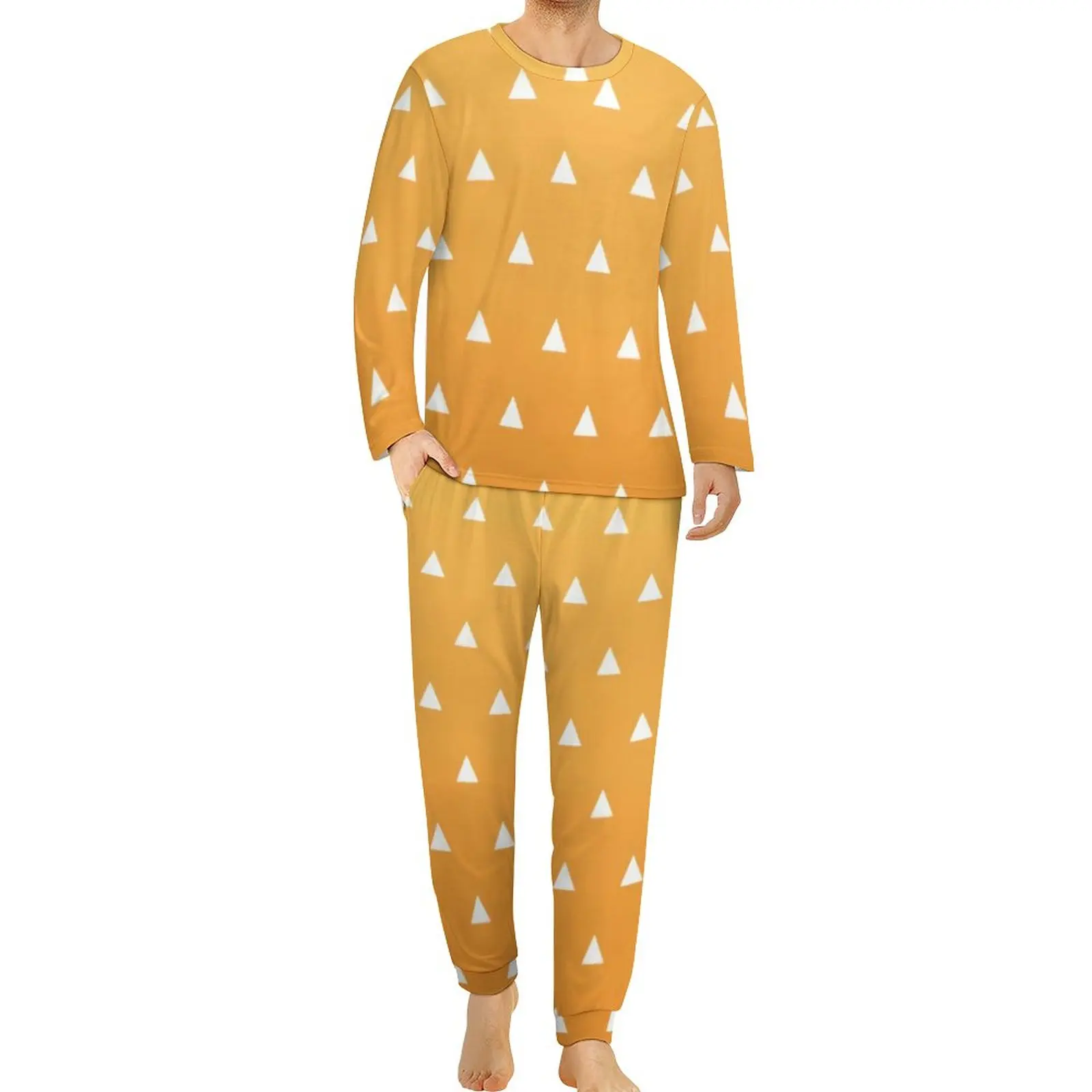 

Пижама Agatsuma Zenitsu, рассекающий демонов, аниме киметсу, No Yaiba, мужские теплые пижамные комплекты с длинным рукавом, 2 предмета, повседневный дизайнерский домашний костюм