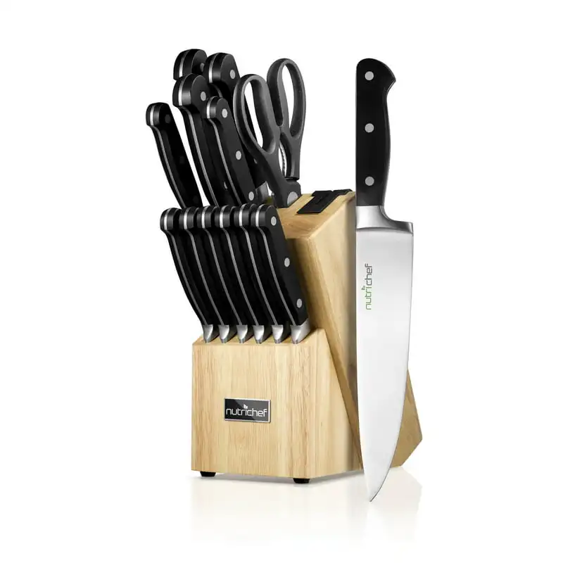 

German Stainless Steel Cutlery Set - Versatile Kitchen Precision Knife Set with Wood Block, Ideal for Cutting, Slicing, Chopping