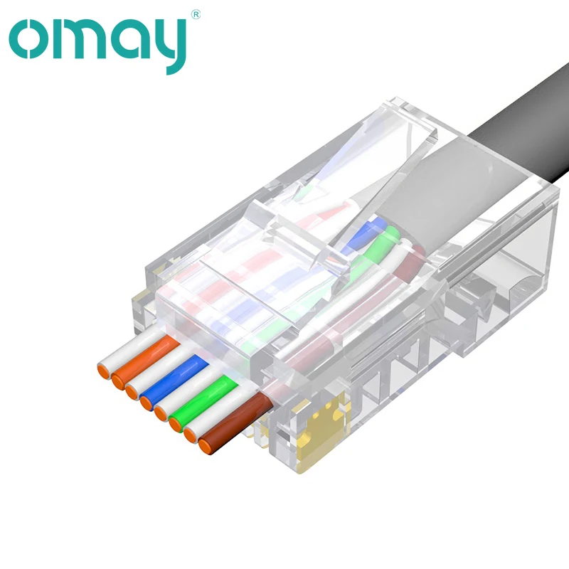 

CAT6 CAT5E Pass Through RJ45 Modular Plug Network Connectors UTP 50u Gold-Plated 8P8C Crimp End for Ethernet Cable