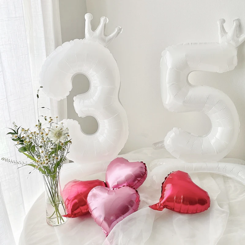 32Inch White Stand Number Balloon Mini Crown 0 1 2 3 4 5 6 7 8 9th Birthday Party Decoration Baby Shower Kids Toys Helium Globos images - 6