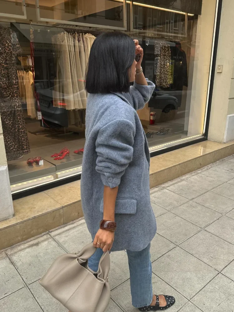 2024 новый модный серый шерстяной женский пиджак шикарный однобортный с клапанами