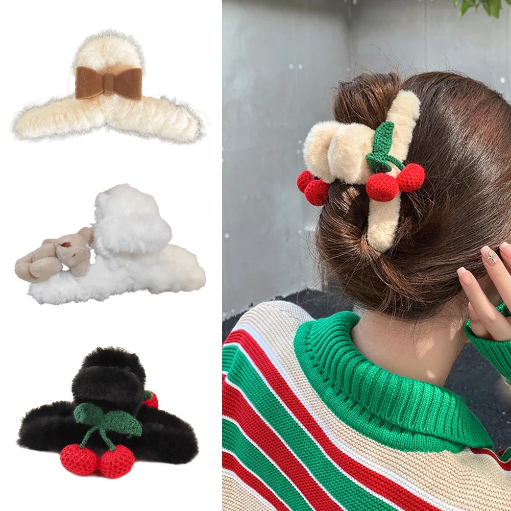 

Women Plush Hair Claw Hairpin Korean Temperament Elegant Hair Clip Female Autumn Winter Shark Clip Headdress Hair Accessories